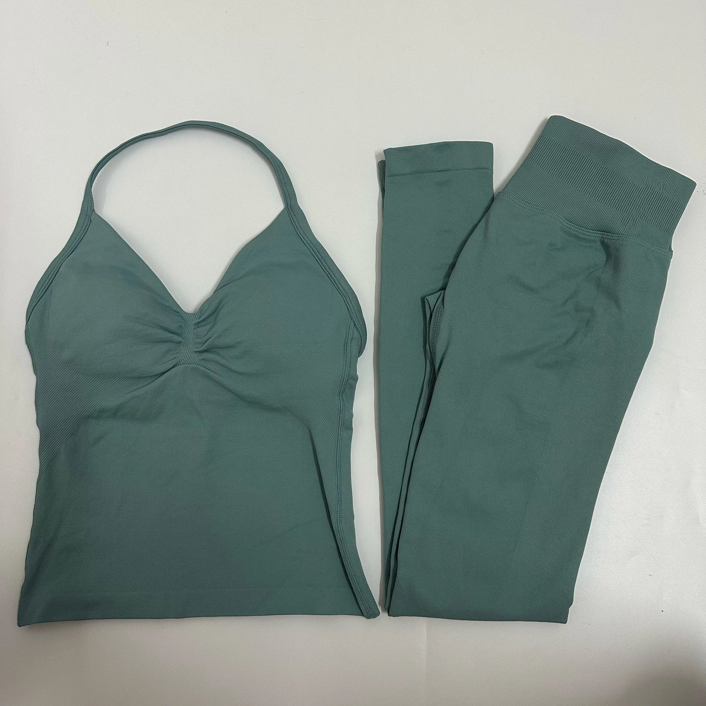 Set of 2 pieces of women's yoga mesh, sleeveless tops with open back, high-waisted gym suit, fitness clothing, yoga set