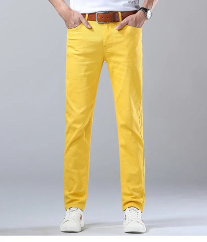 Autumn Jeans Men's New Brand Clothing Fashion Stretch Denim Pants Straight Trousers Male Red Lake Blue Yellow Trousers
