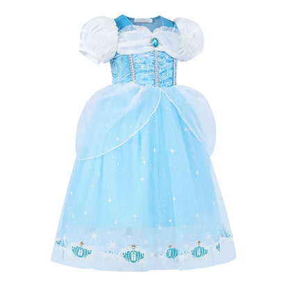 Cinderella Princess Cosplay Dress for Girl Kids Ball Gown Sequin Carnival TUTU Puff Mesh Clothing for Birthday Gift Purim Dress