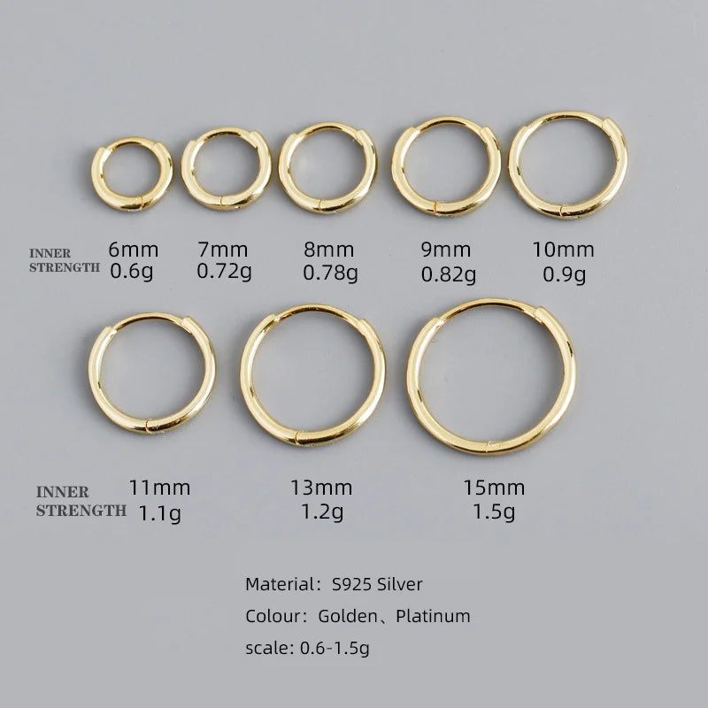 925 Sterling Silver Minimalist Glossy Circle Hoop Earrings for Women Fashion Simple Ear Bone Piercing Jewelry Accessories