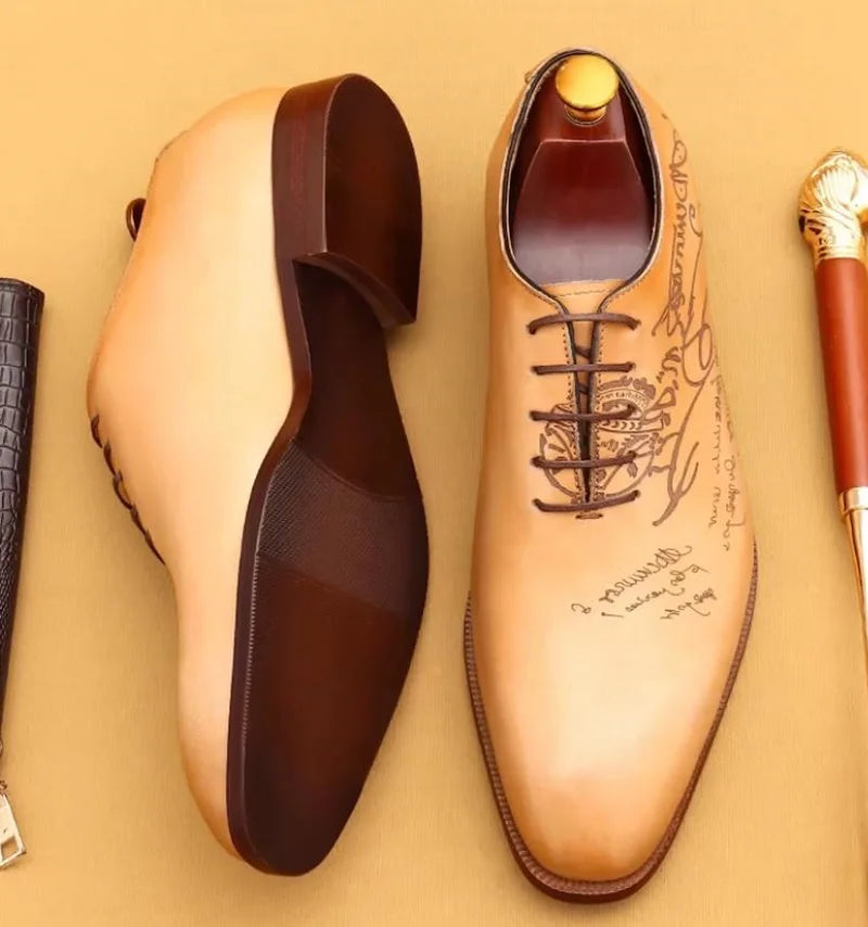 First-layer Cowhide One-piece Leather Oxford Shoes With Laser Engraving Men's Business Formal Shoes Oxfords Social Shoes Man