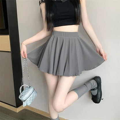 Black Pleated Mini Skirt Ballet Style High Waist Belt Meat Concealing Spring Summer Autumn New Style Slimming Short Skirt
