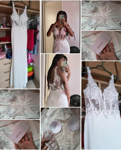 New Spaghetti Straps Evening Dress Mermaid Dress Beaded Appliques Wedding Dress Illusion Prom Gowns Formal Party Vestido De Gala