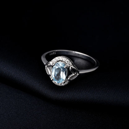 Oval Genuine Natural Sky Blue Topaz 925 Sterling Silver Rings for Women Fashion Gemstone Engagement Ring Band