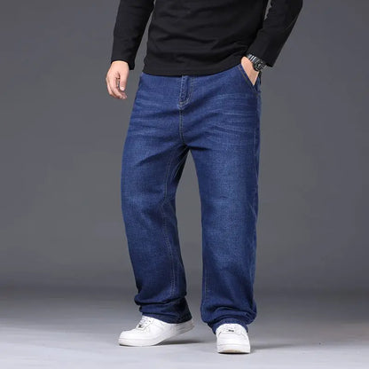 Mens Large Size Black Jeans 10XL Oversize High Waist Loose Trousers Husband Plus Size Loose Denim Trousers Blue Male Denim Pants