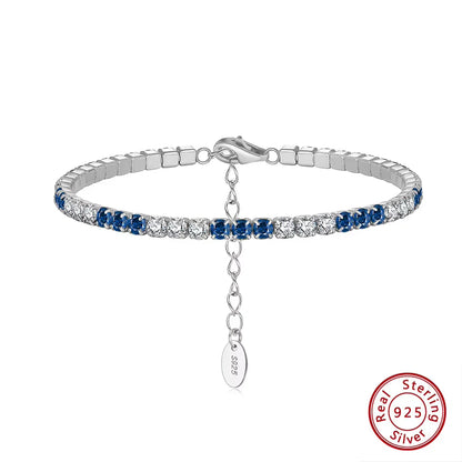 Fashion 3mm Bezel Setting Colorful 4A Cubic Zirconia Tennis 925 Sterling Silver Adjustable Bracelet for Women SB192
