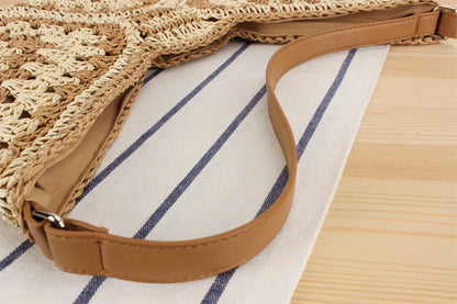Summer Bohemian Braided Handbag Casual Tote Hollow Straw Beach Bag Woven Shoulder Bag Raffia Rattan Shopping Travel Bag