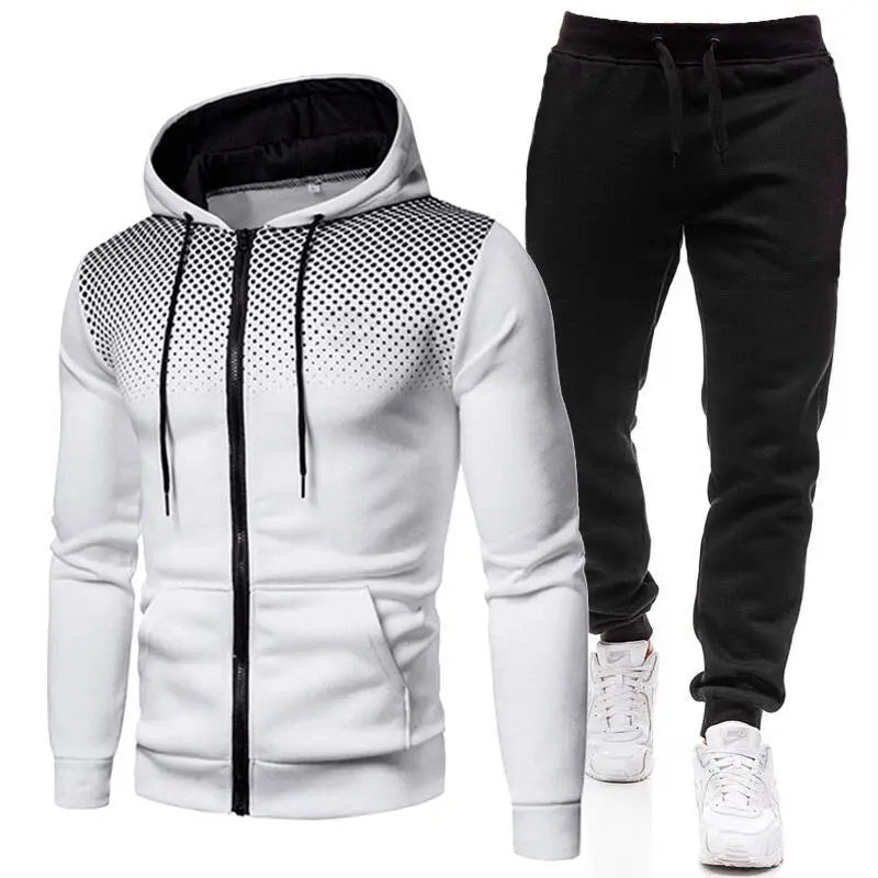 Autumn Winter Mens Tracksuit Jogging Sweatpants 2 Piece Set Sport Zipper Jacket+Running Trousers Suit Casual Printing Clothing