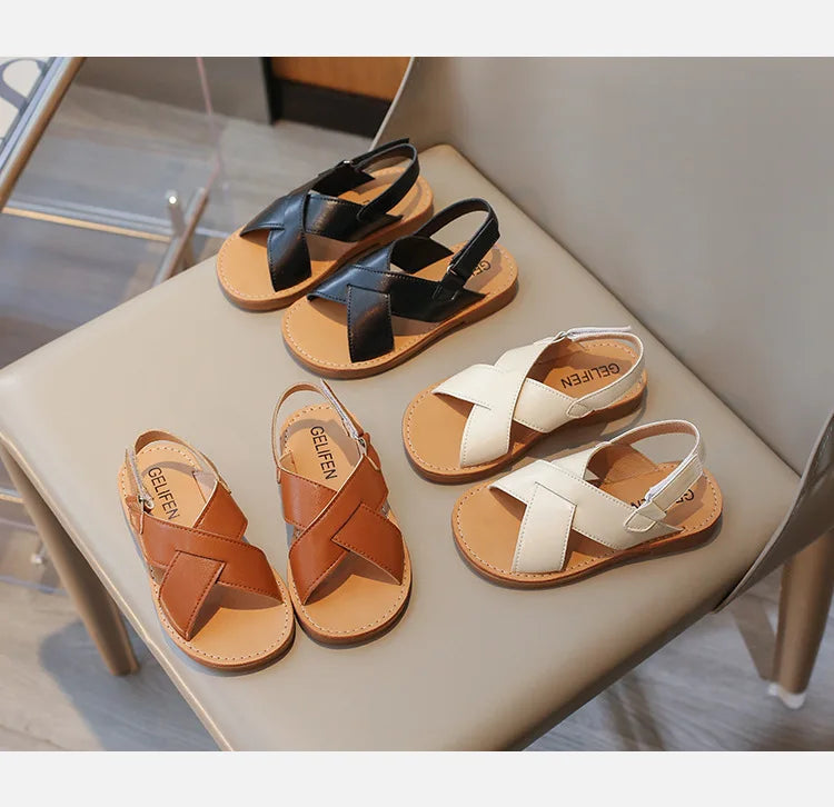 Size 21-35 Boys Girls Sandals 2026 Summer Children Beach Shoes Kids Fashion Cross-tied Anti-sliperry Soft Simple New Hot I10089