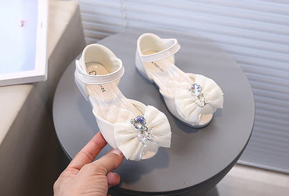 Girl's Fish Mouth Shoes with Rhinestone Bear Decos Prom Party Sandals for Kids Girl Nice Butterfly-knot Students Footwear I10281