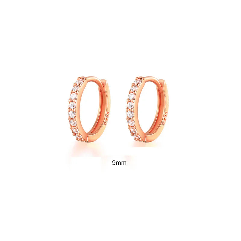 6/7/8/9 MM Cartilage Circle Earrings 925 Sterling Silver Bling CZ Huggie Hoop Earring for Women Piercing Buckle Wedding Jewelry