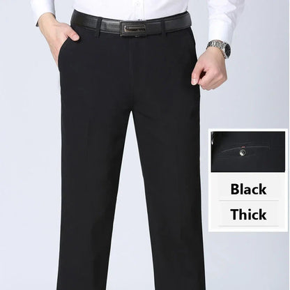 Men's Spring Autumn 100% Cotton Middle-aged Business Trousers Straight Slacks High Waist Dad's Thin Thick Casual Male Suit Pants