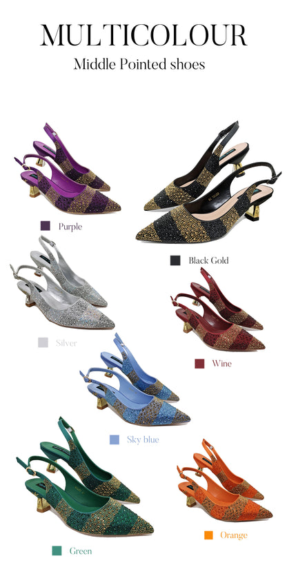 Nigerian Women Heel Ladies Italian Luxury Design Green Shoes And Bag Set Decorated with Rhinestone Handbag Wedding Party