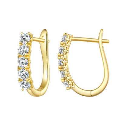 1.0CT Moissanite Ear Buckles 925 Sterling Silver U-Shaped Hoop Earrings for Women Valentine's Day Jewelry Gift