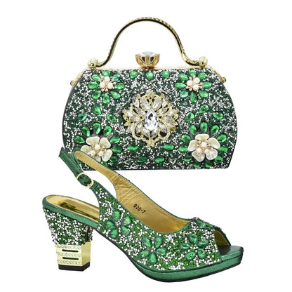 2026 Italian Shoes and Bags Matching Set with Rhinestone Plus Size Shoes Luxury Italian Shoe and Bag Set Wedding Shoes Bride