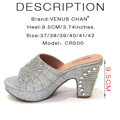 Women's Shoes High Heels Sexy Ladies Party Wedding Pattern Embroidery Mules Shoes and Bags Set for Italian