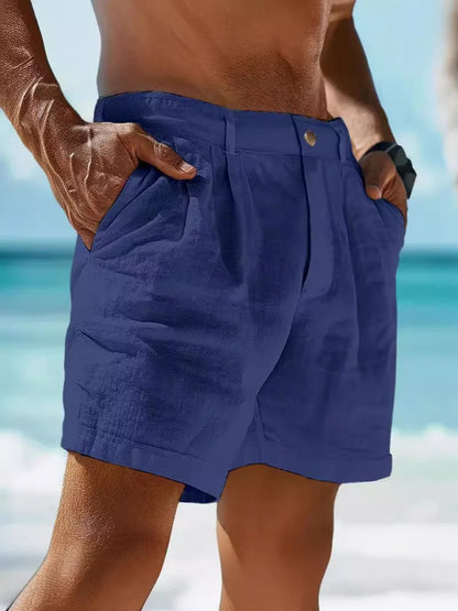 2026 Summer Cotton Linen Shorts for Men Solid Casual Button Pocket Beach Shorts Men's Comfortable Simple Vacation Leiture Pants