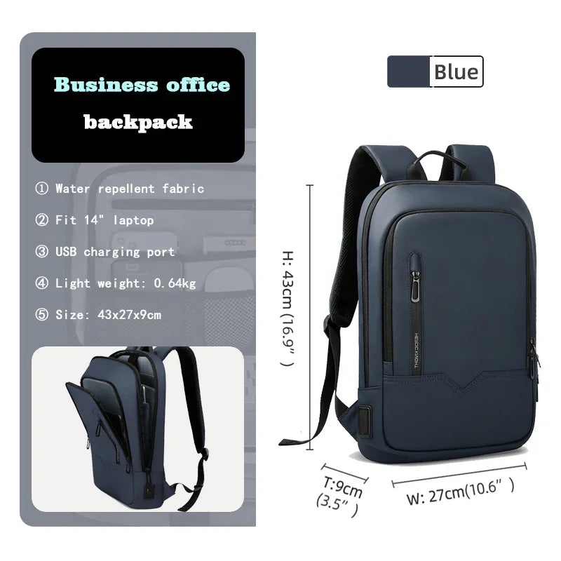 Slim Backpack For Men 15.6 Inch Laptop Bags Waterproof Minimalist Business Backpack With USB Charging Casual Travel Work Bag
