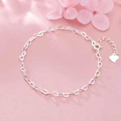 Authentic 925 Sterling Silver Simple Hearts Bracelet for Women Gift Fashion Adjustable Link Chain Bracelet Fine Jewelry