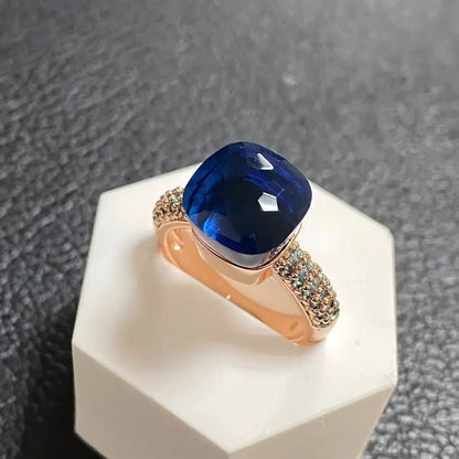10.6mm Topaz Ring For Women Inlay Light Blue Zircon Candy Water Drop Crystal Ring Rose Gold Plated Jewelry Gift