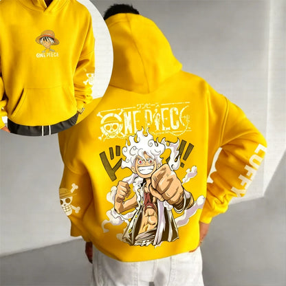 Autumn/Winter Japanese Hot Blood Anime Classic Luffy 5th Grade Hoodie for Men and Women, Casual and Comfortable Top