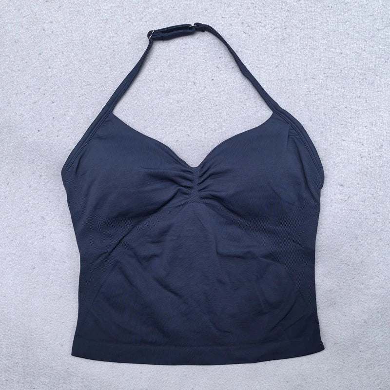 New Seamless Yoga Set Women 2Pcs Padded Halter Tank Top Scrunch Butt Lifting Gym Shorts Set Summer Sportswear Workout Clothes