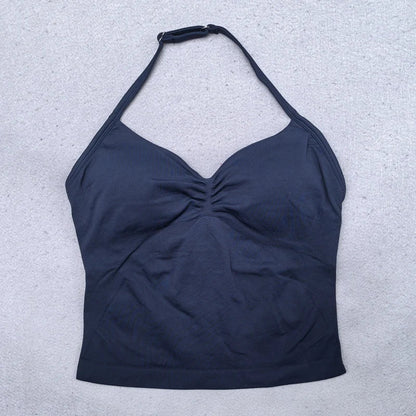 New Seamless Yoga Set Women 2Pcs Padded Halter Tank Top Scrunch Butt Lifting Gym Shorts Set Summer Sportswear Workout Clothes