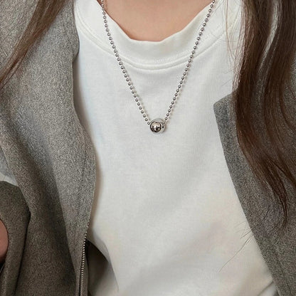 Personality Stainless Steel Beaded Ball Pendant Necklace for Women Silver Color Double Layer Hip Hop Rock Chokers Jewelry