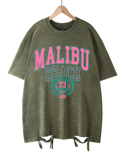 Beach Washed T-Shirt Women Letter Printing Cotton T Shirt Comfortable Crewneck Tops Casual Oversized Tees Female Clothes