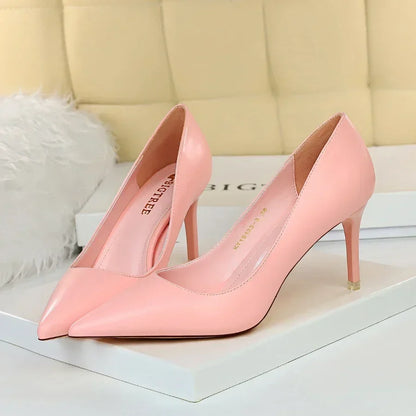 Plus Size 34-43 Woman Classic Concise 7.5cm 10.5cm High Heels Lady Elegant Colorful Pumps Scarpins Yellow Mid Low Heels Shoes