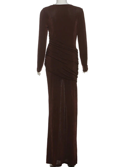 Maxi Dress Women o-Neck Full Sleeve Solid Banquet Elegant Vacation Fashion Autumn Skinny Casual Simple Vestido