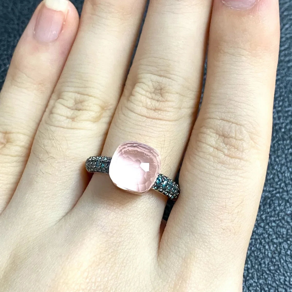 10.6mm Elegant Blue Topaz Zircon Ring Dual Tone Black Gun & Rose Gold 30 Colors Candy Crystal Jewelry Gift for Women