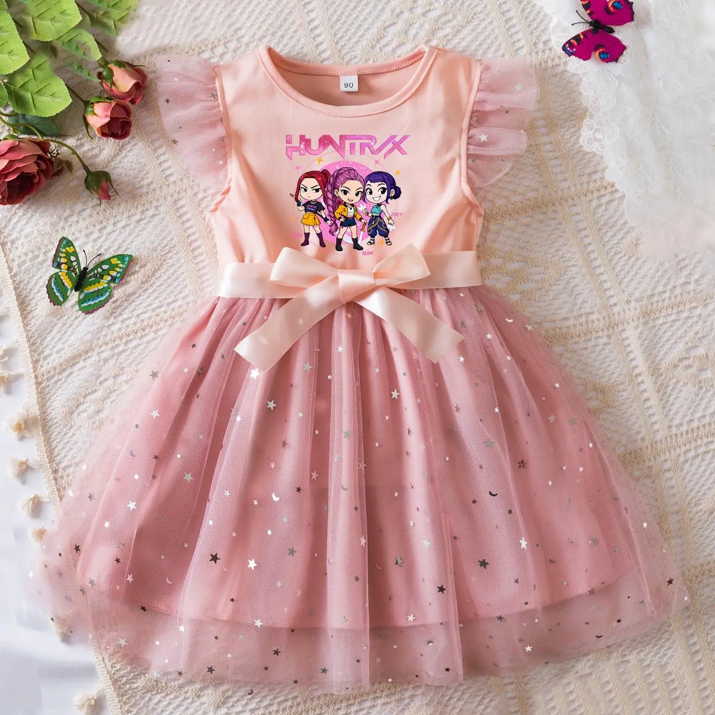 Rumi Girls Sequin Tutu Dress with Bow Flutter Sleeves Summer Princess Party Outfit for Toddler Kids 2-6 Years