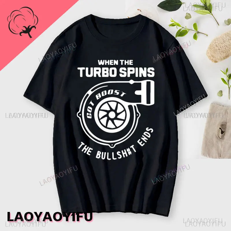 New Boost Turbo Engine Printing T-Shirt Car Parts Funny Mechanic Cotton Teemen 2024 Summer Fashion Top Personality Mans Clothing