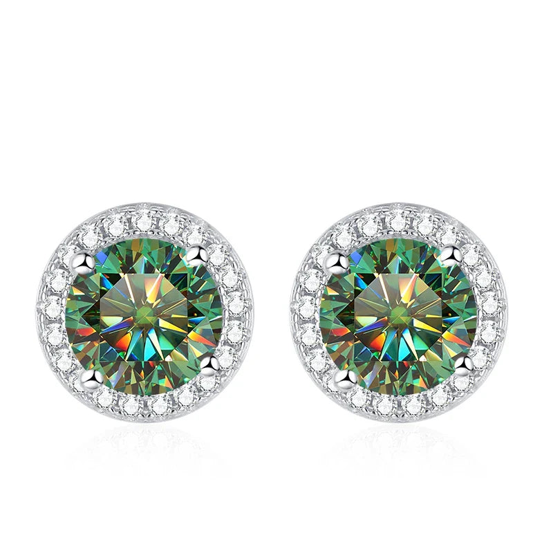 Moissanite Stud Earrings for Women 925 Sterling Silver Green Blue Pink Red Black Blue Sparkling Moissanite Studs Earring