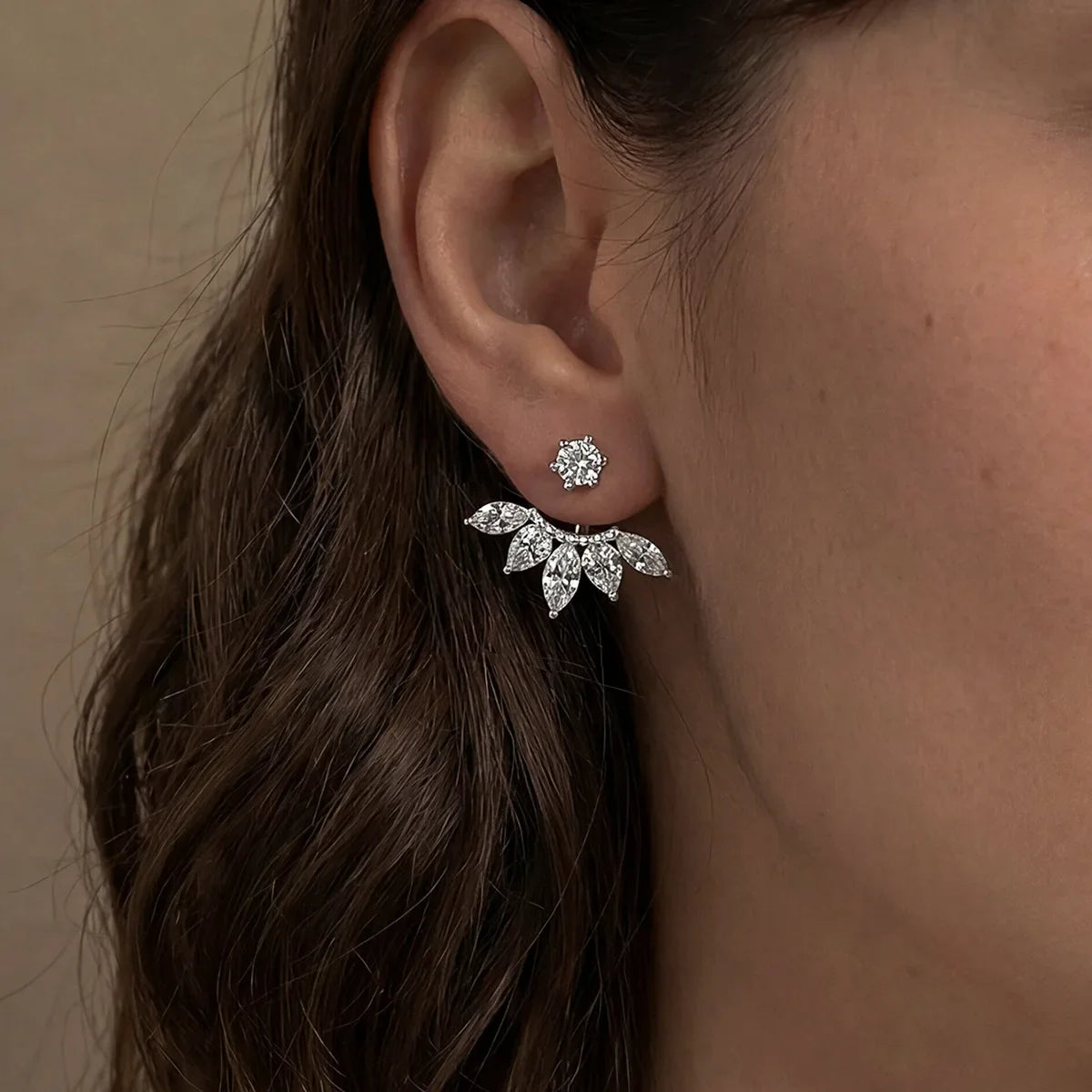 2 in 1 Pear Marquise Cut Moissanite Stud Earrings for Women S925 Silver Full Lab Diamond Dainty Pierced Ear Fine Jewelry