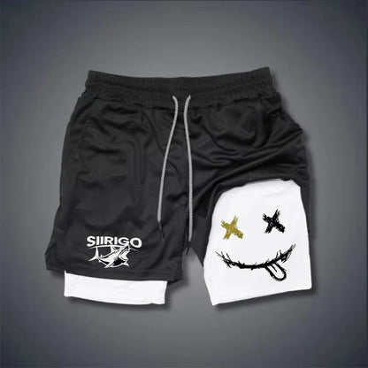 2024 Men's Smiling Face Printed Fitness Shorts Double-Layer 2-in-1 Quick Drying Fitness Outdoor Leisure Training Sports Shorts