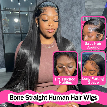 30 40 Inch Straight Human Hair Wigs HD Lace Wig 13x6 Human Hair Bone Straight Lace Frontal Human Hair Wigs For Women