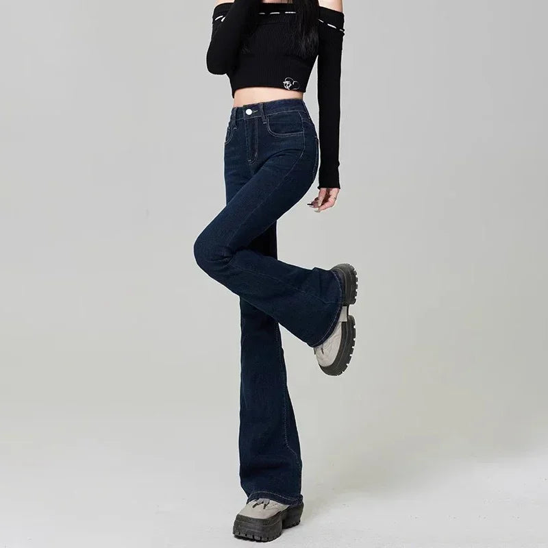 Woman High Waist Flare Jeans Girls High Street Bell Bottom Pants