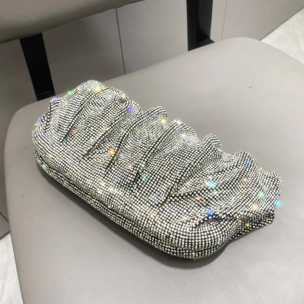 Shiny Rhinestones Handmade Evening Clutch Bags New Folds Purses and Handbags Luxury Designer Wedding Party High Quality