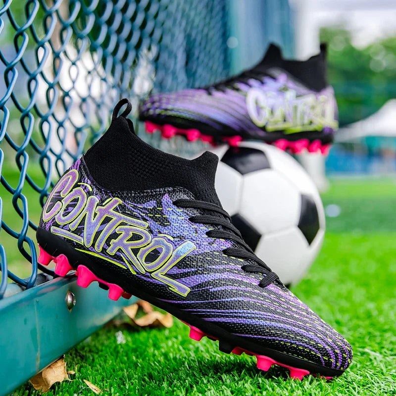 Unisex High-Top Soccer Cleats Non-Slip Football Boots Breathable Training Outdoor Grass Sneakers Men Women Professional Match
