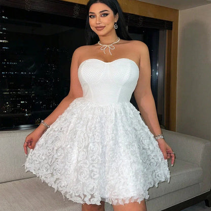 Plus Size 2025 Summer New Models Elegant Three-Dimensional Flowers Flowers Net Yarn Patchwork Corset Dress Polyester Material