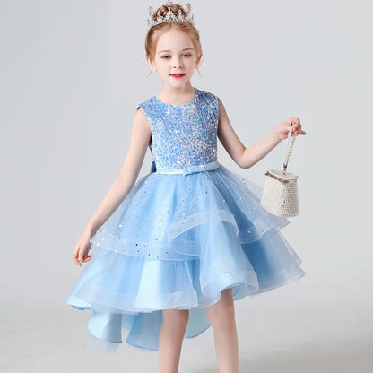 Summer Sequin Lace Tuxedo Wedding Dress for girls 3-13 years old Sleeveless fluffy Mesh gauze Doveark brand