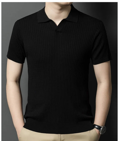 Mulberry Silk Men's Short-Sleeved Shirt, Slim Fit Summer Business Gentleman Men's Polo Shirt in 2024, High-End Knitwear
