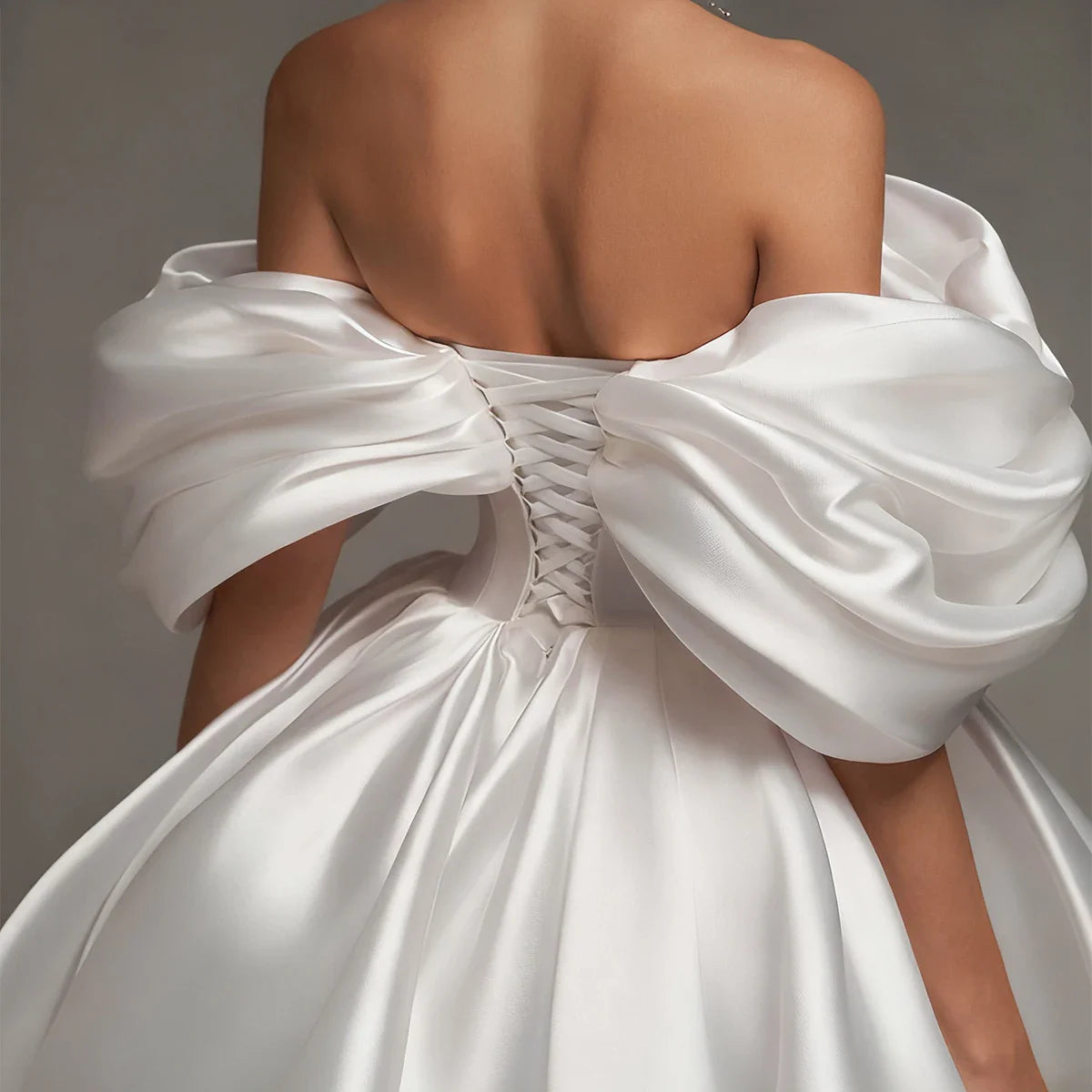 Elegant Puffy Short Wedding Dresses A Line Satin Off Shoulder Bridal Party Gown Mini Backless Ball Gown For Women Vestidos Novia