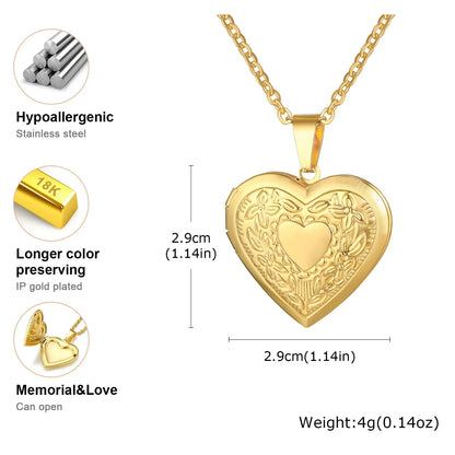 Light Heart Locket Pendants for Women Men Openable Photo Frame Glossy Stainless Steel Necklaces Family Love Collar