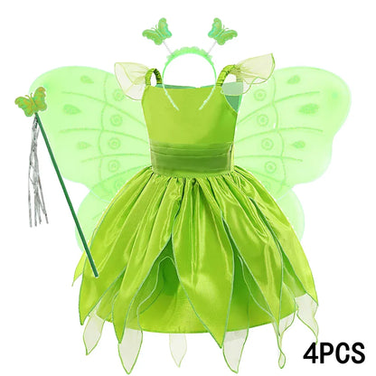 Childern Princess Dress For Girls LED Light With Flower Fairy Dress Up Kids With Wings Halloween Elves Party Tinker Bell Dress
