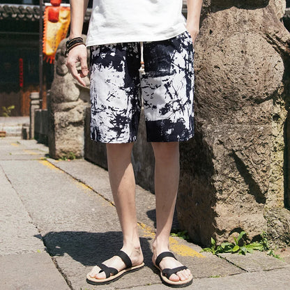 2026 Summer New Boutique Flower Cotton Linen Men's Casual Beach Shorts Men's Comfortable Breathable Leisure Shorts Male XXXXXL