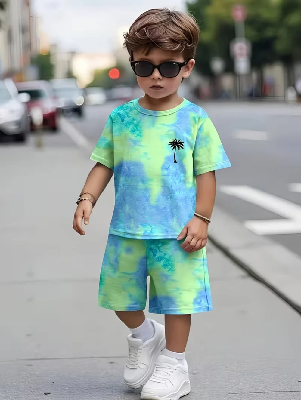 Boys Loose Casual Sets Summer Teen Gradient T-Shirts Shorts 2PCS Big Kids Sport Short Sleeve Clothes Suits Children Print Outfit