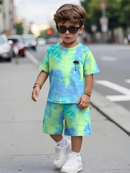 Boys Loose Casual Sets Summer Teen Gradient T-Shirts Shorts 2PCS Big Kids Sport Short Sleeve Clothes Suits Children Print Outfit
